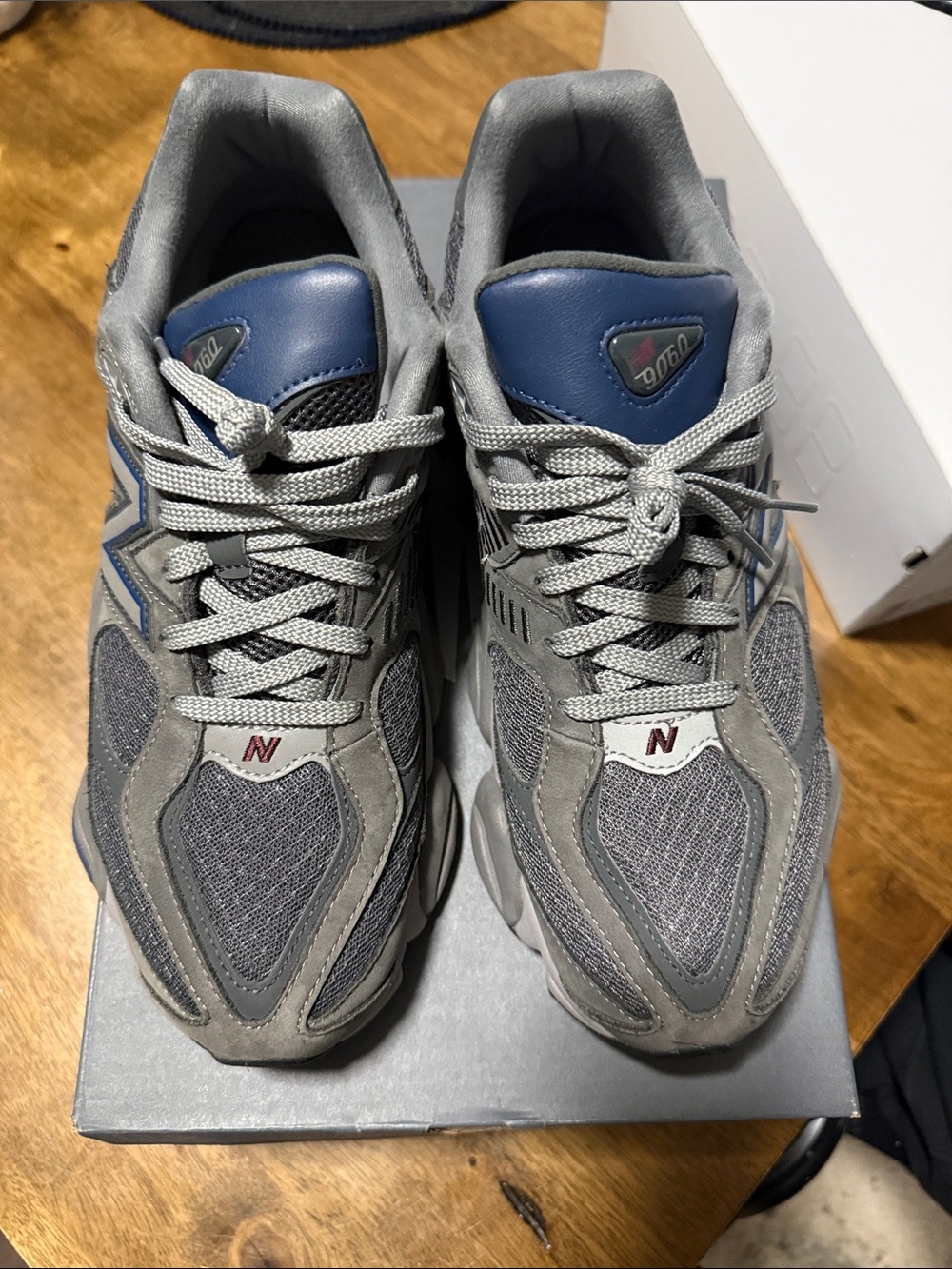 New Balance 9060 Grey and Navy Athletic Sneakers